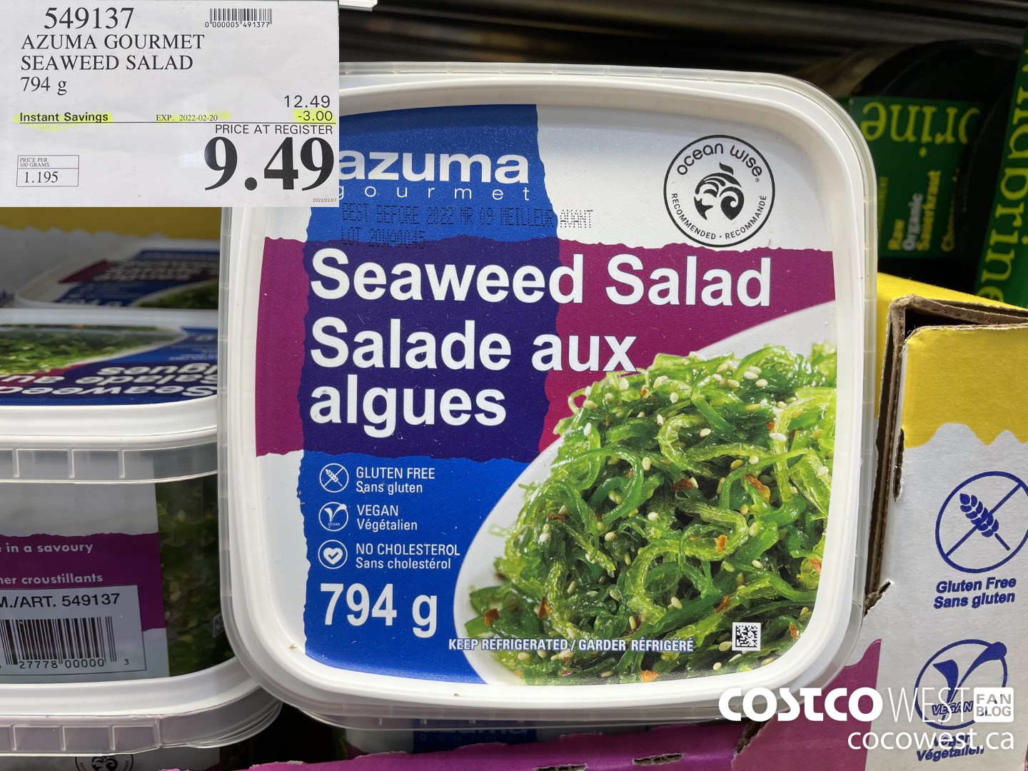 549137 AZUMA GOURMET SEAWEED SALAD 794 g ($3.00 INSTANT SAVINGS EXPIRES ON 2022-02-20) $9.49