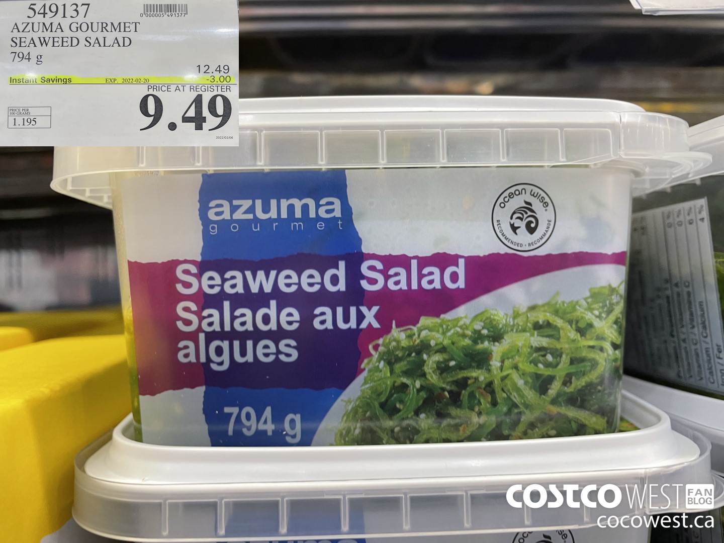 549137 AZUMA GOURMET SEAWEED SALAD 794 g ($3.00 INSTANT SAVINGS EXPIRES ON 2022-02-20) $9.49