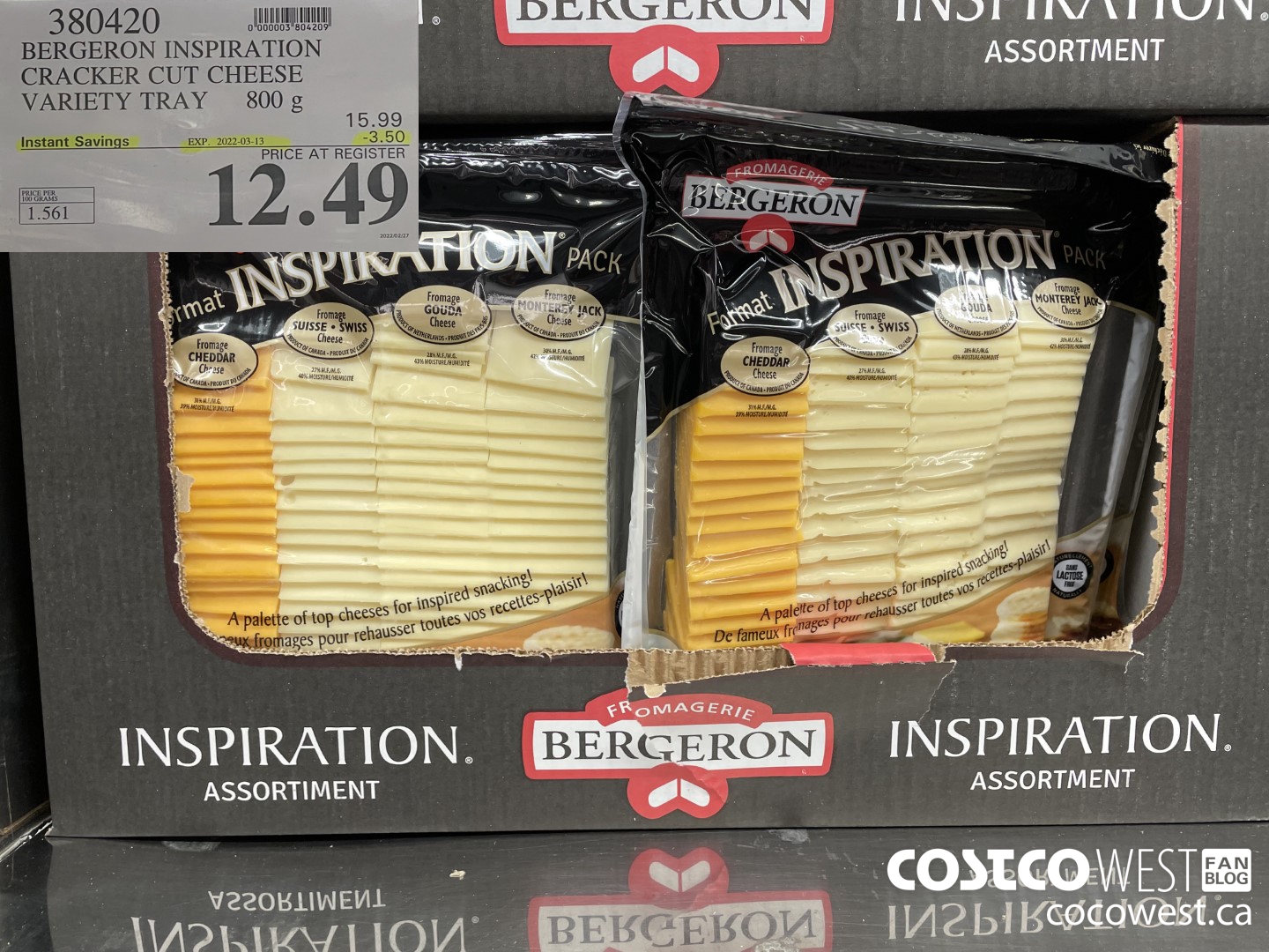 380420 BERGERON INSPIRATION CRACKER CUT CHEESE VARIETY TRAY 800 g ($3.50 INSTANT SAVINGS EXPIRES ON 2022-03-13) $12.49