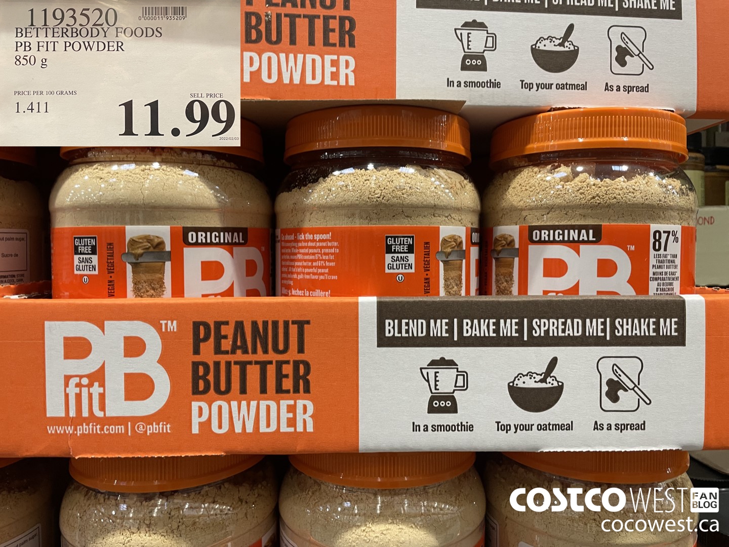 1193520 BETTERBODY FOODS PB FIT POWDER 850 g $11.99