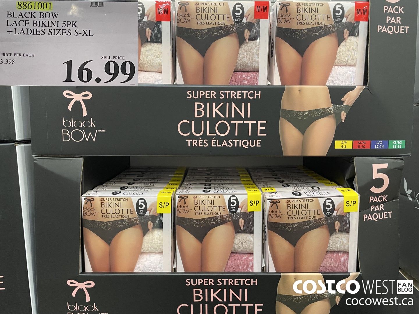 8861001 BLACK BOW LACE BIKINI 5PK LADIES SIZES S-XL  $16.99