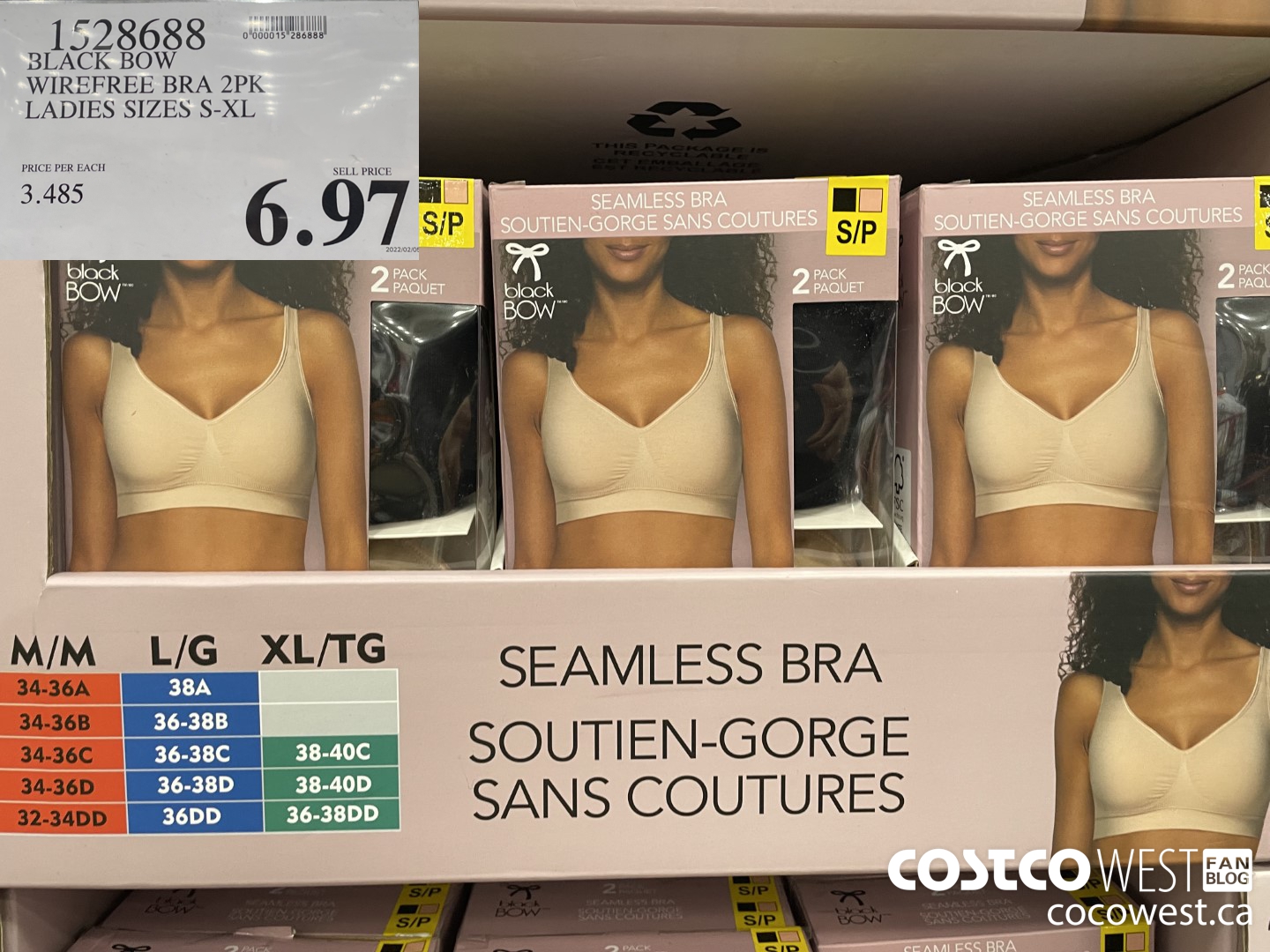 1528688 BLACK BOW WIREFREE BRA 2PK LADIES SIZES S-XL $6.97