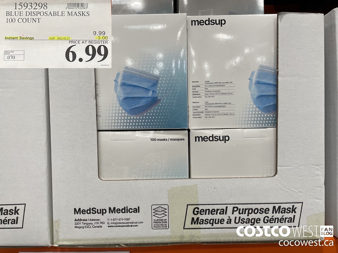 1593298 BLUE DISPOSABLE MASKS 100 COUNT  ($3.00 INSTANT SAVINGS EXPIRES ON 2022-02-27) $6.99