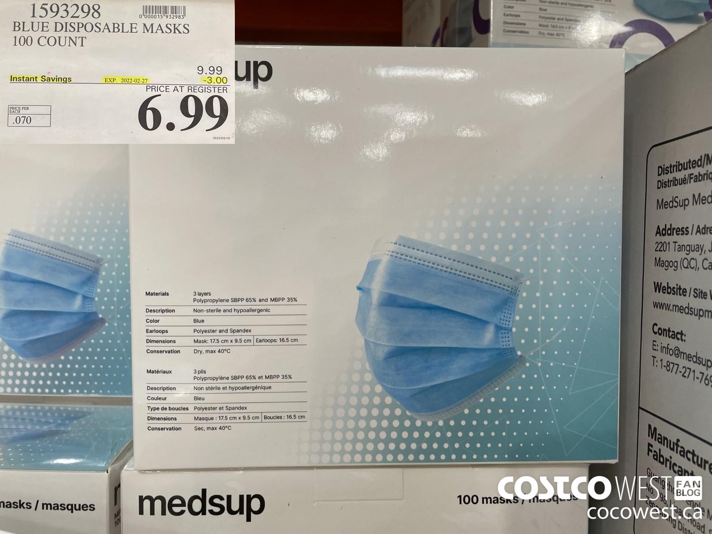 1593298 BLUE DISPOSABLE MASKS 100 COUNT  ($3.00 INSTANT SAVINGS EXPIRES ON 2022-02-27) $6.99
