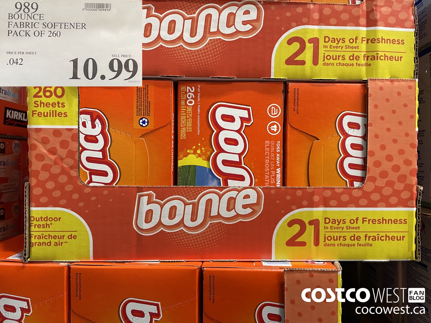 989 BOUNCE FABRIC SOFTENER PACK OF 260 $10.99