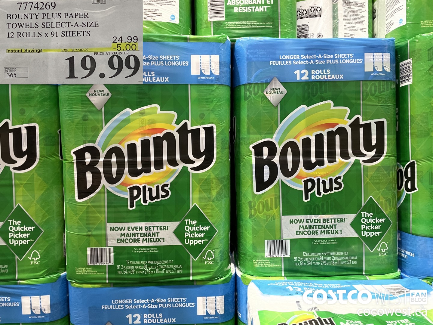7774269 BOUNTY PLUS PAPER TOWELS SELECT-A-SIZE 12 ROLLS x 91 SHEETS ($5.00 INSTANT SAVINGS EXPIRES ON 2022-02-27) $19.99