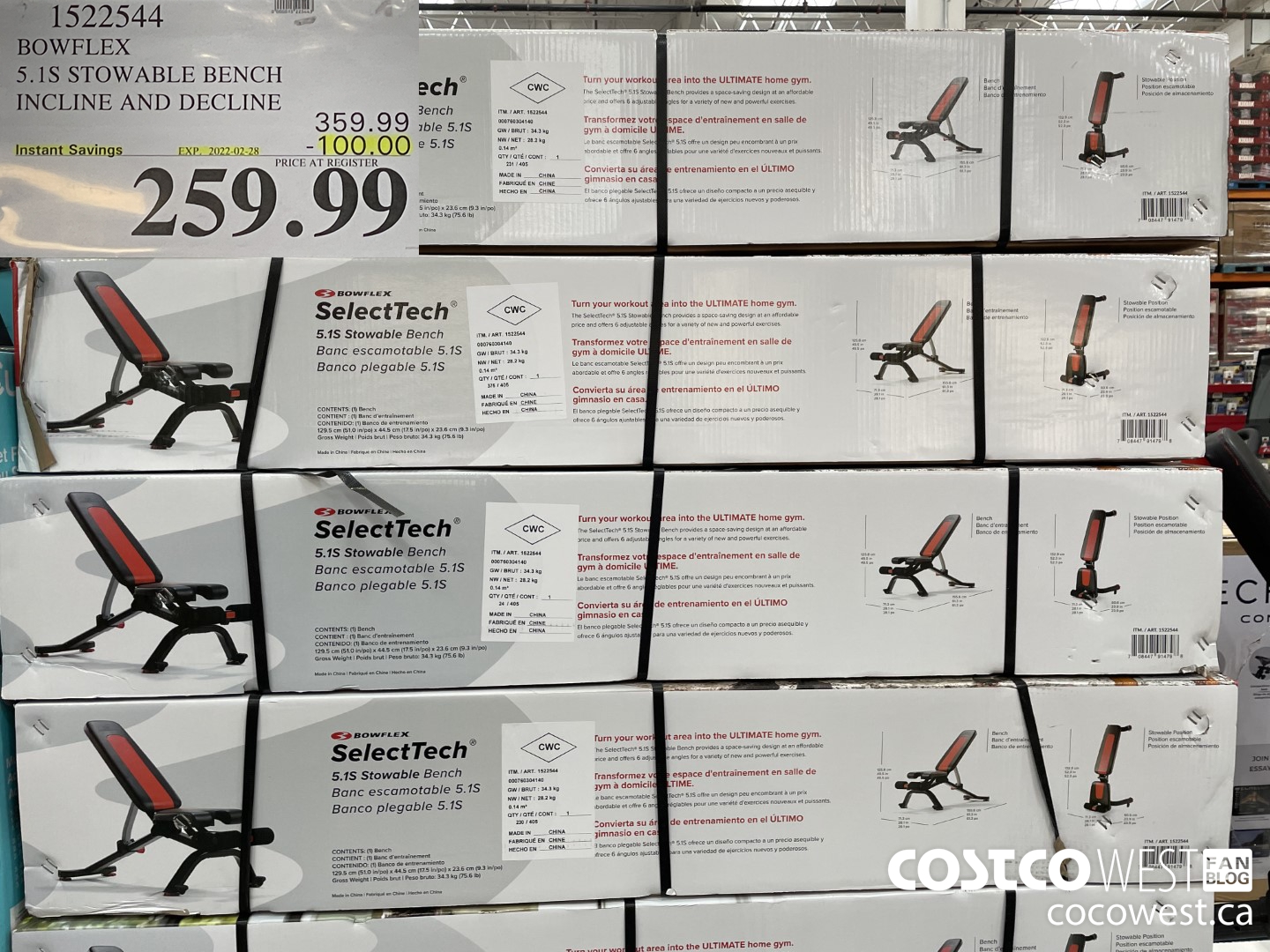 1522544 BOWFLEX 5.1S STOWABLE BENCH INCLINE AND DECLINE ($100.00 INSTANT SAVINGS EXPIRES ON 2022-02-28) $259.99