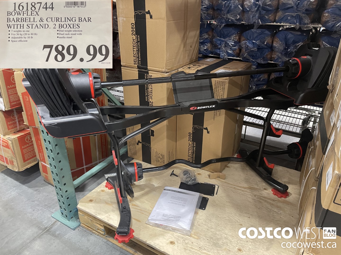 1618744 BOWFLEX BARBELL & CURLING BAR WITH STAND. 2 BOXES $789.99