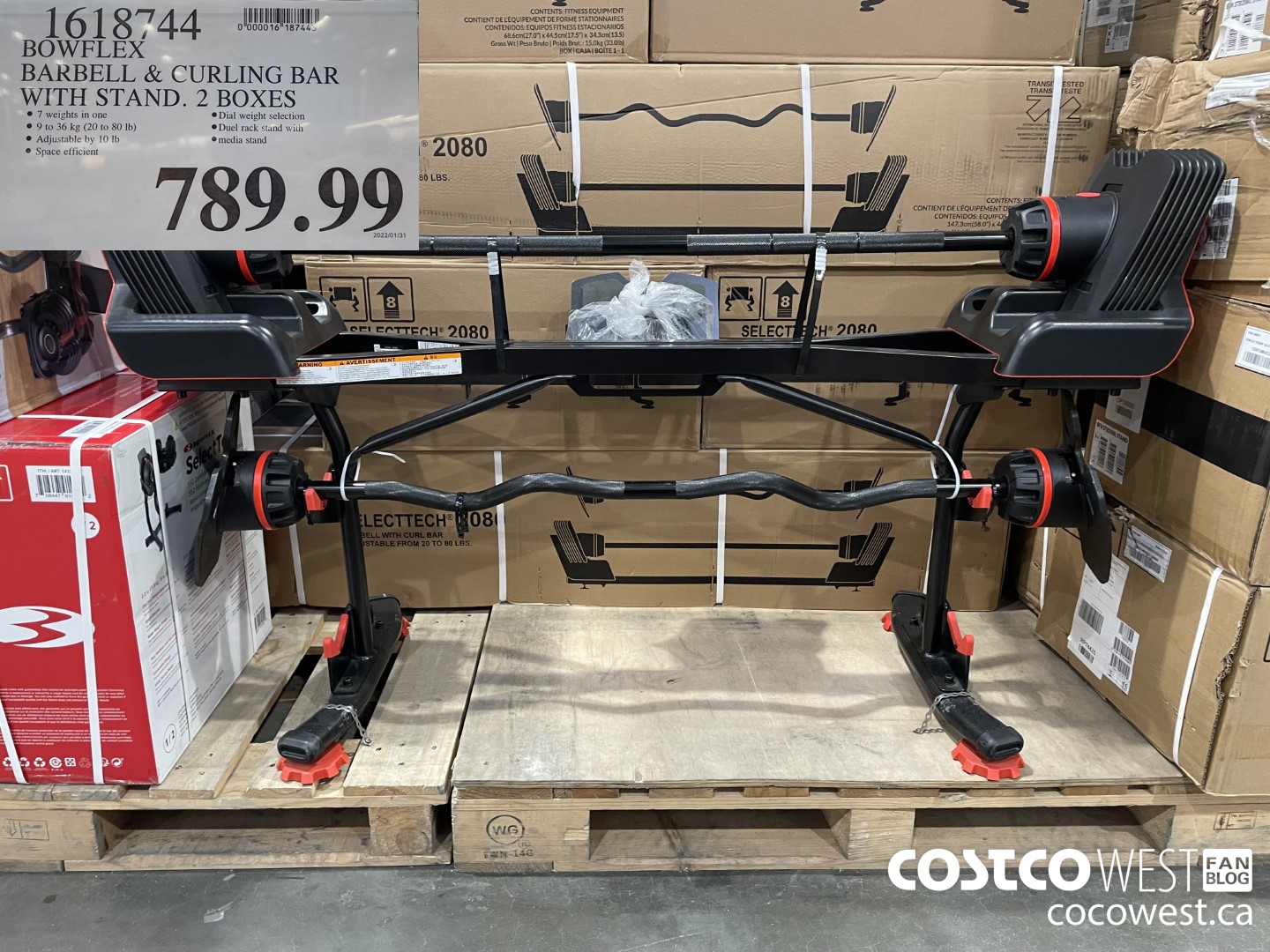 1618744 BOWFLEX BARBELL & CURLING BAR WITH STAND. 2 BOXES $789.99