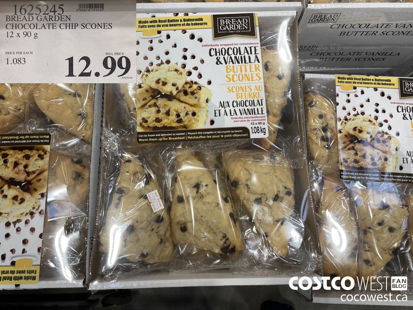 1625245 BREAD GARDEN CHOCOLATE CHIP SCONES 12 x 90 g $12.99