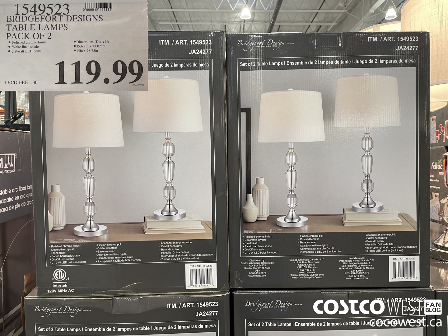 1549523 BRIDGEFORT DESIGNS TABLE LAMPS PACK OF 2 $119.99