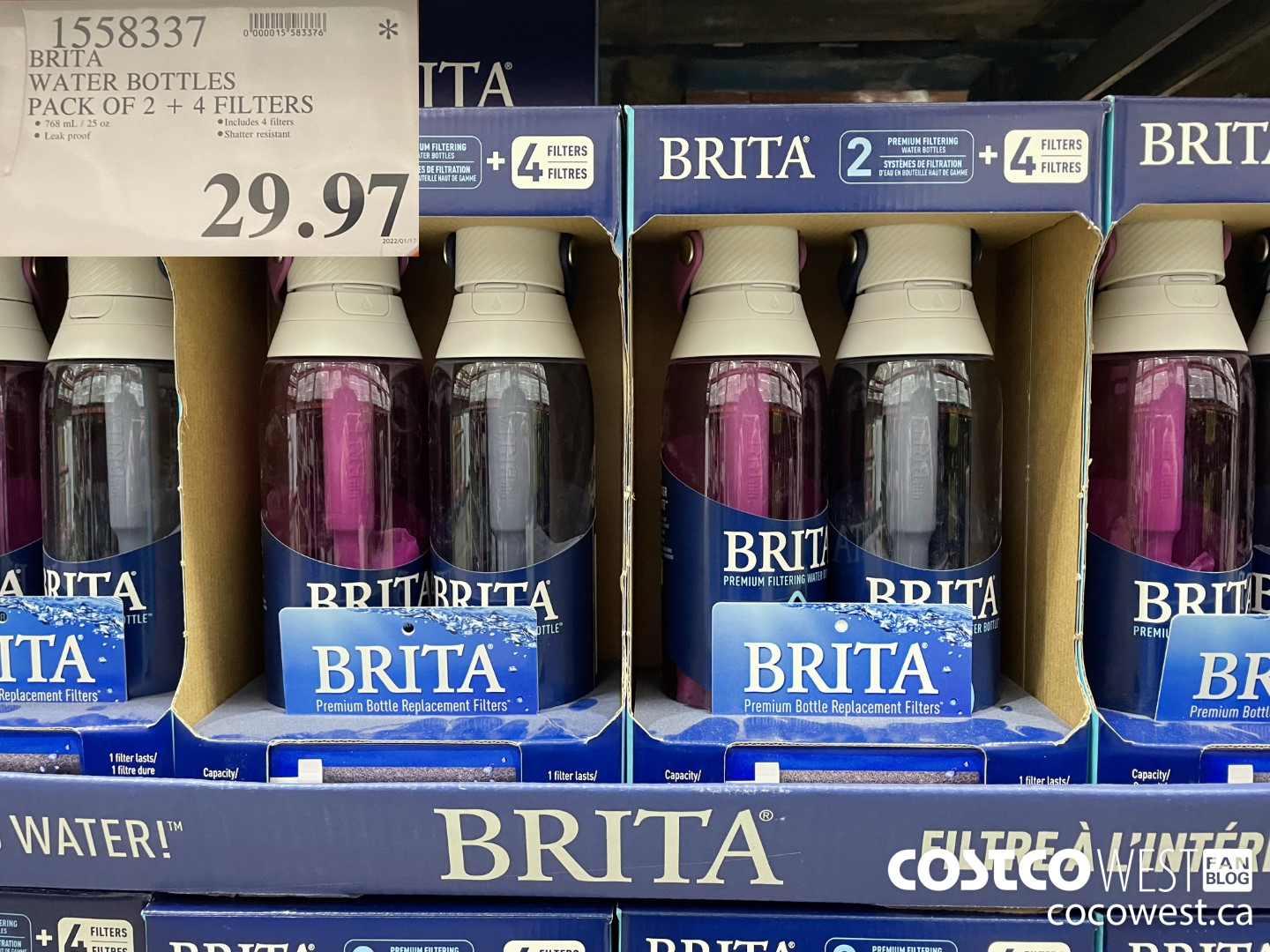 1558337 BRITA WATER BOTTLES PACK OF 2 + 4 FILTERS $29.97