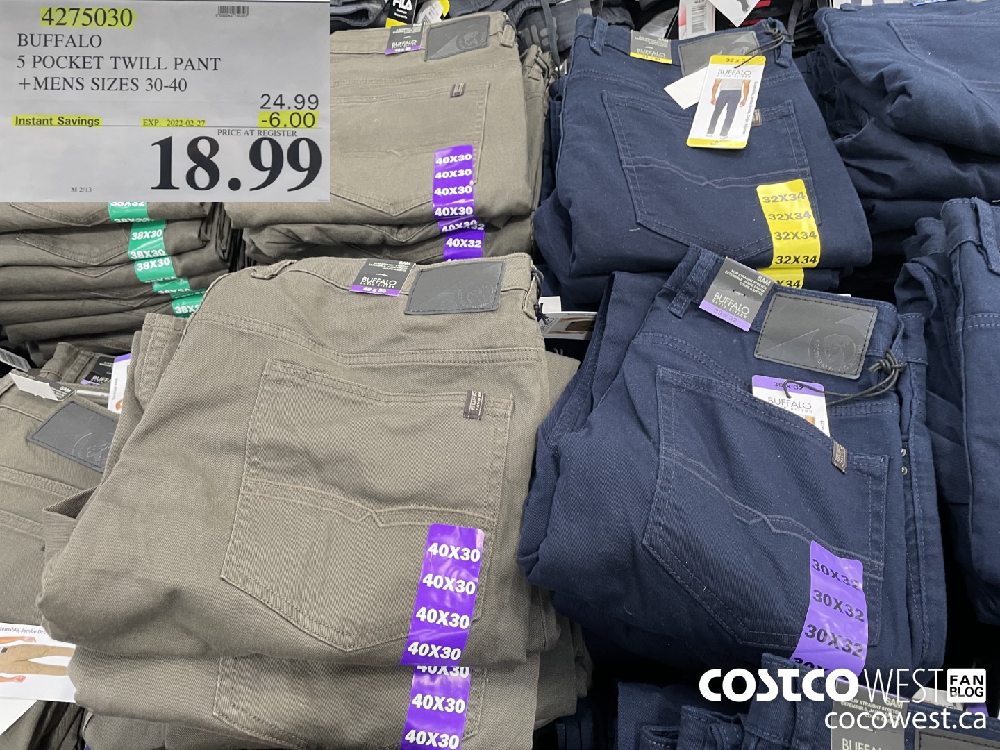 4275030 BUFFALO 5 POCKET TWILL PANT MENS SIZES 30-40  ($6.00 INSTANT SAVINGS EXPIRES ON 2022-02-27) $18.99