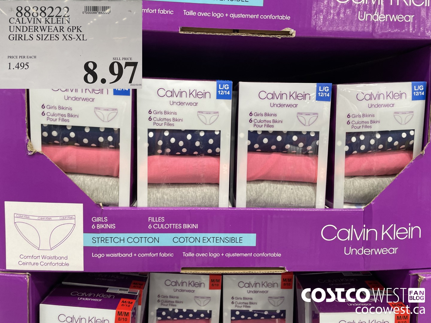 8888222 CALVIN KLEIN UNDERWEAR 6PK GIRLS SIZES XS-XL $8.97