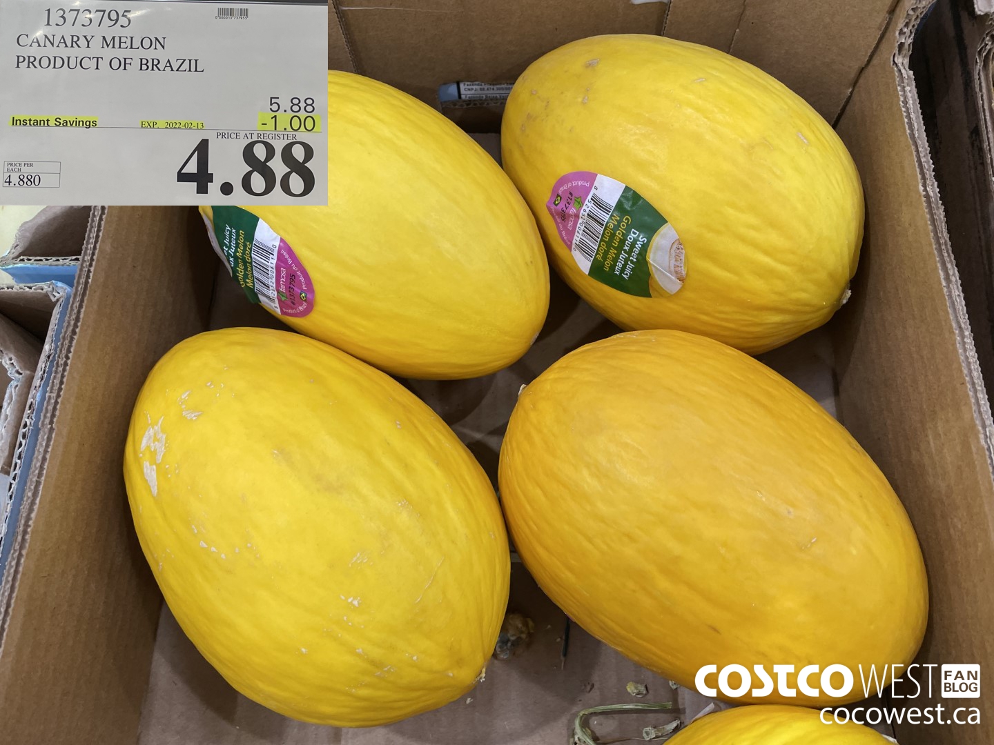 1373795 CANARY MELON PRODUCT OF BRAZIL ($1.00 INSTANT SAVINGS EXPIRES ON 2022-02-13) $4.88