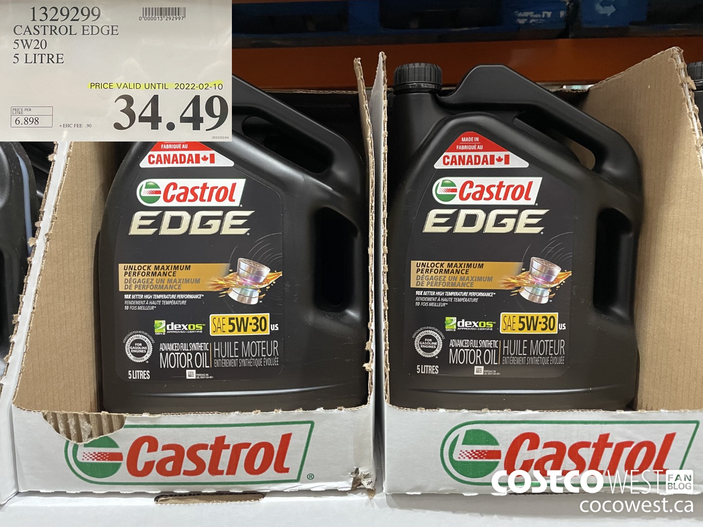 1329299 CASTROL EDGE 5W20 5 LITRE (EXPIRES ON 2022-02-10) $34.49