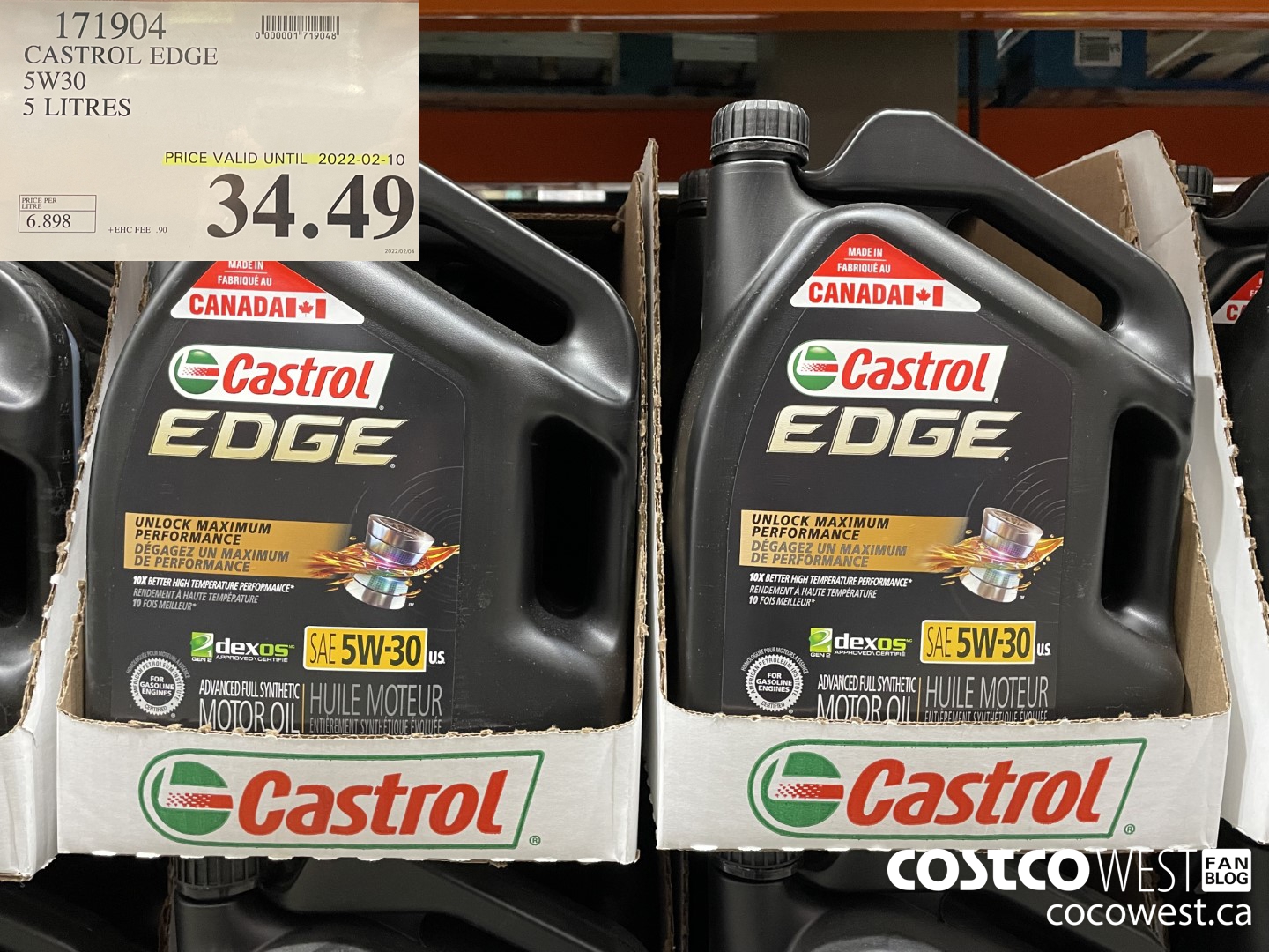 171904 CASTROL EDGE 5W30 5 LITRES  (EXPIRES ON 2022-02-10) $34.49