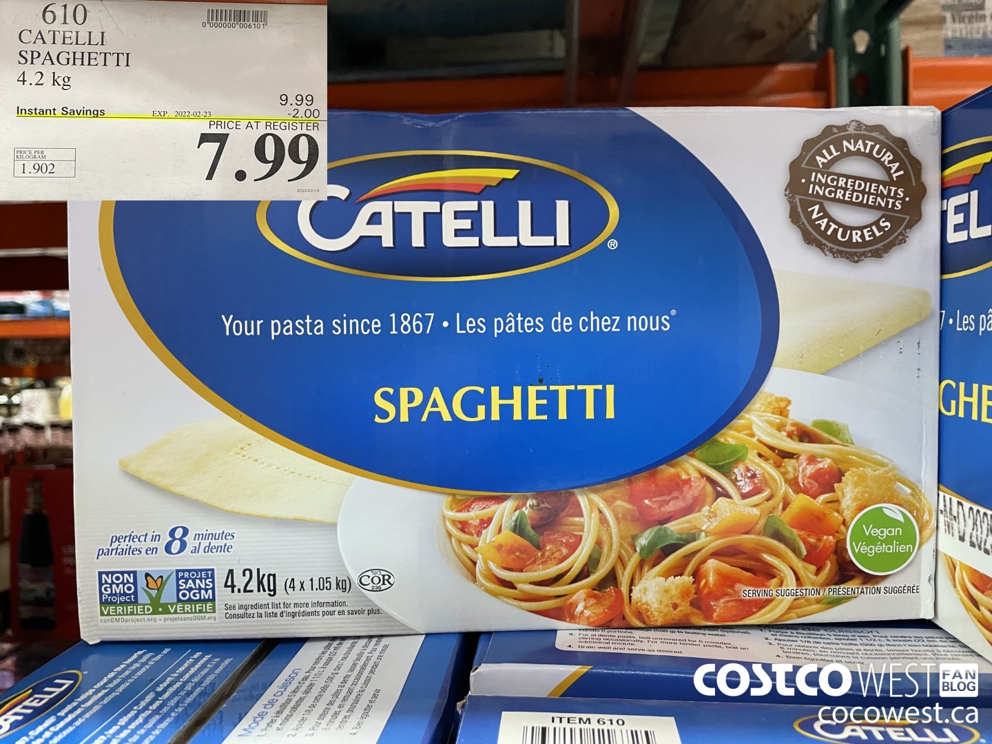 610 CATELLI SPAGHETTI 4.2 kg ($2.00 INSTANT SAVINGS EXPIRES ON 2022-02-23) $7.99