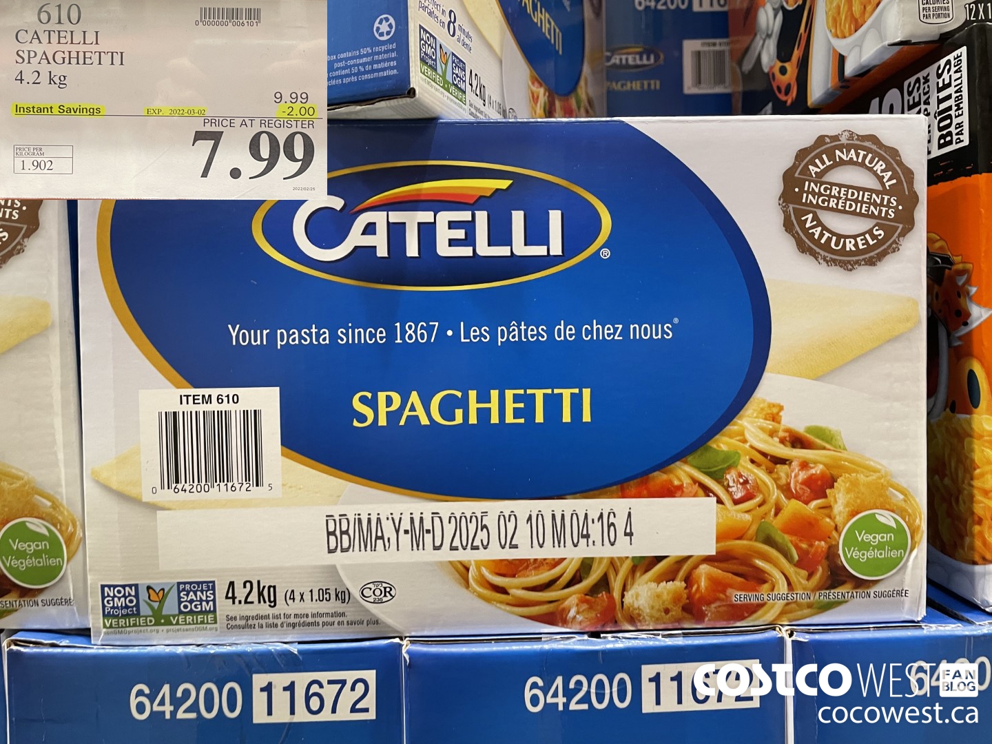 610 CATELLI SPAGHETTI 4.2 kg ($2.00 INSTANT SAVINGS EXPIRES ON 2022-03-02) $7.99