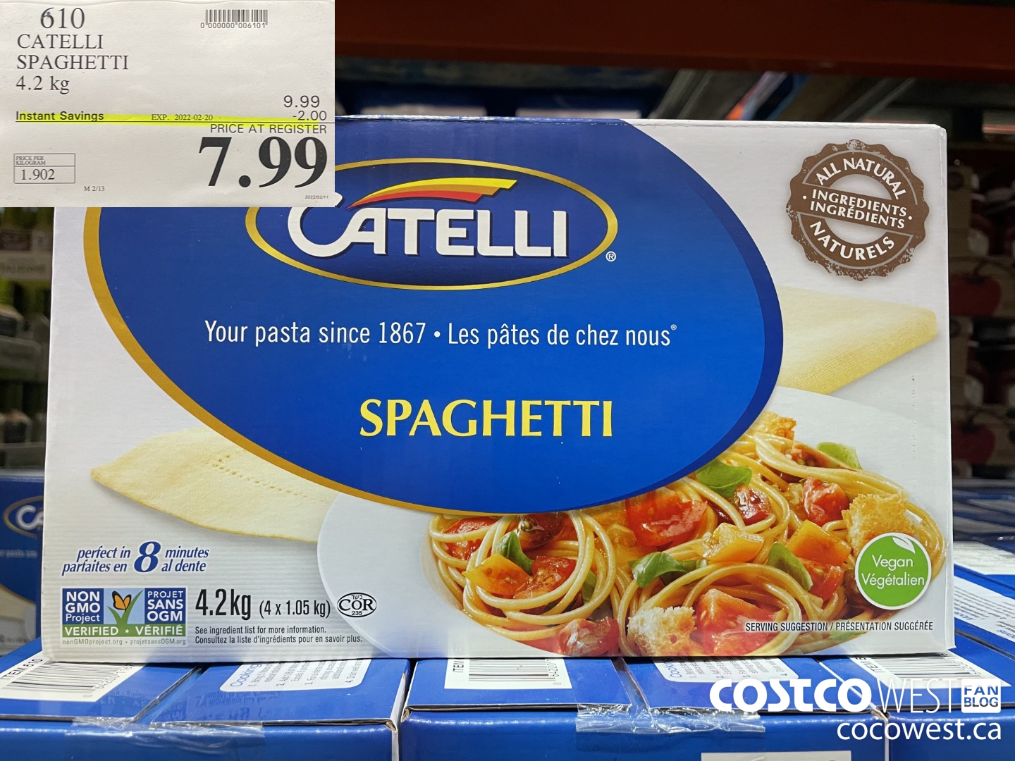 610 CATELLI SPAGHETTI 4.2kg  ($2.00 INSTANT SAVINGS EXPIRES ON 2022-02-20) $7.99