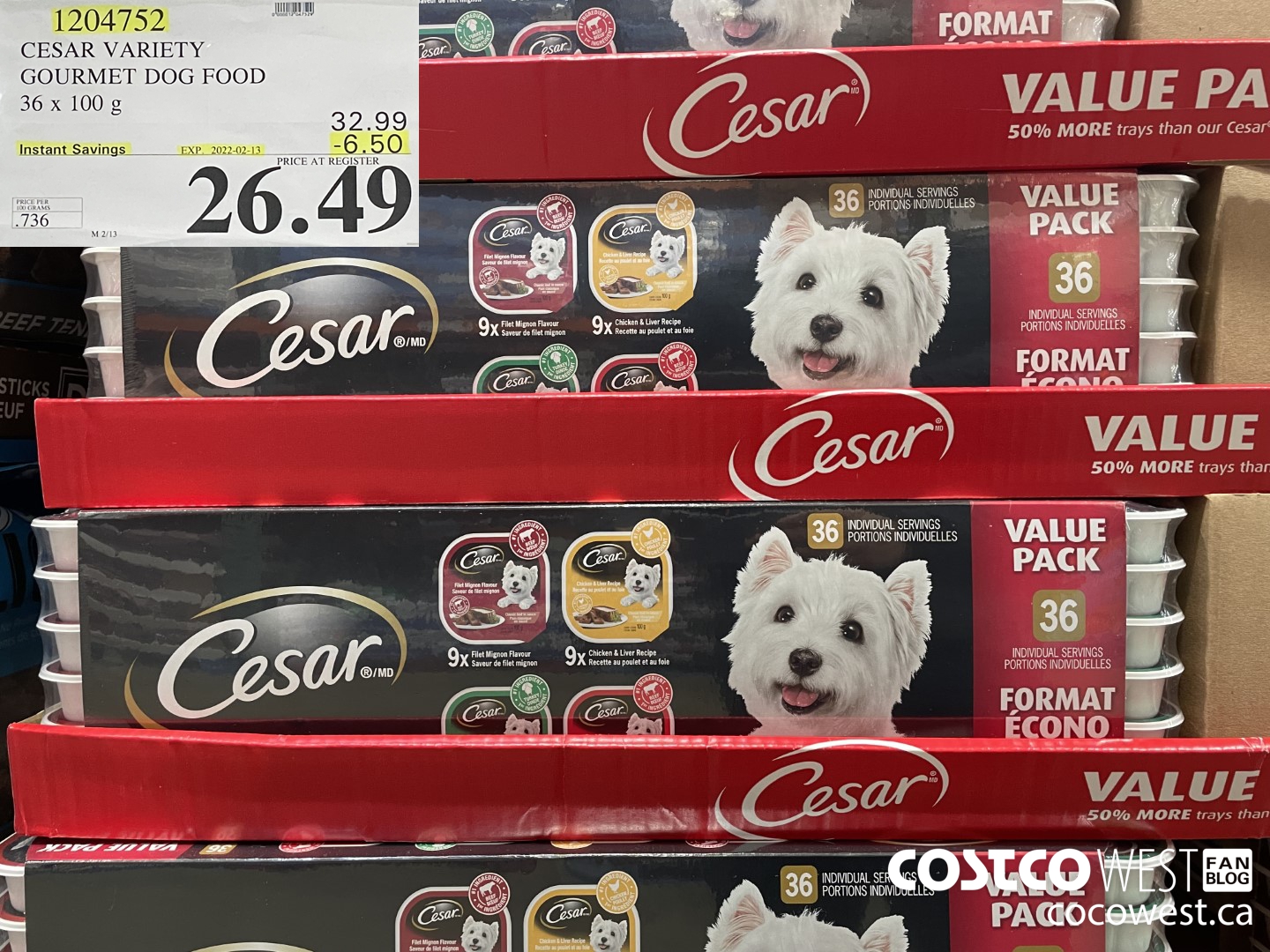 1204752 CESAR VARIETY GOURMET DOG FOOD 36 x 100 g ($6.50 INSTANT SAVINGS EXPIRES ON 2022-02-13) $26.49