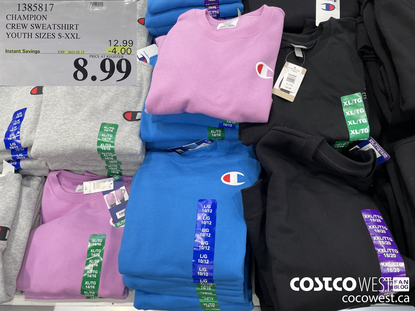 1385817 CHAMPION CREW SWEATSHIRT YOUTH SIZES S-XXL  ($4.00 INSTANT SAVINGS EXPIRES ON 2022-02-13) $8.99