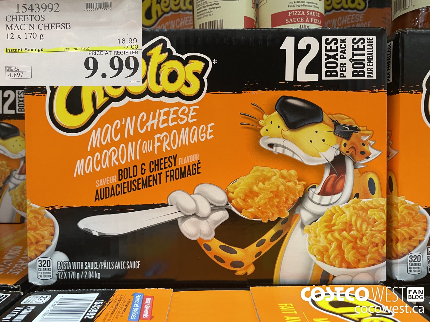 1543992 CHEETOS MAC'N CHEESE 12 x 170 g ($7.00 INSTANT SAVINGS EXPIRES ON 2022-02-27) $9.99