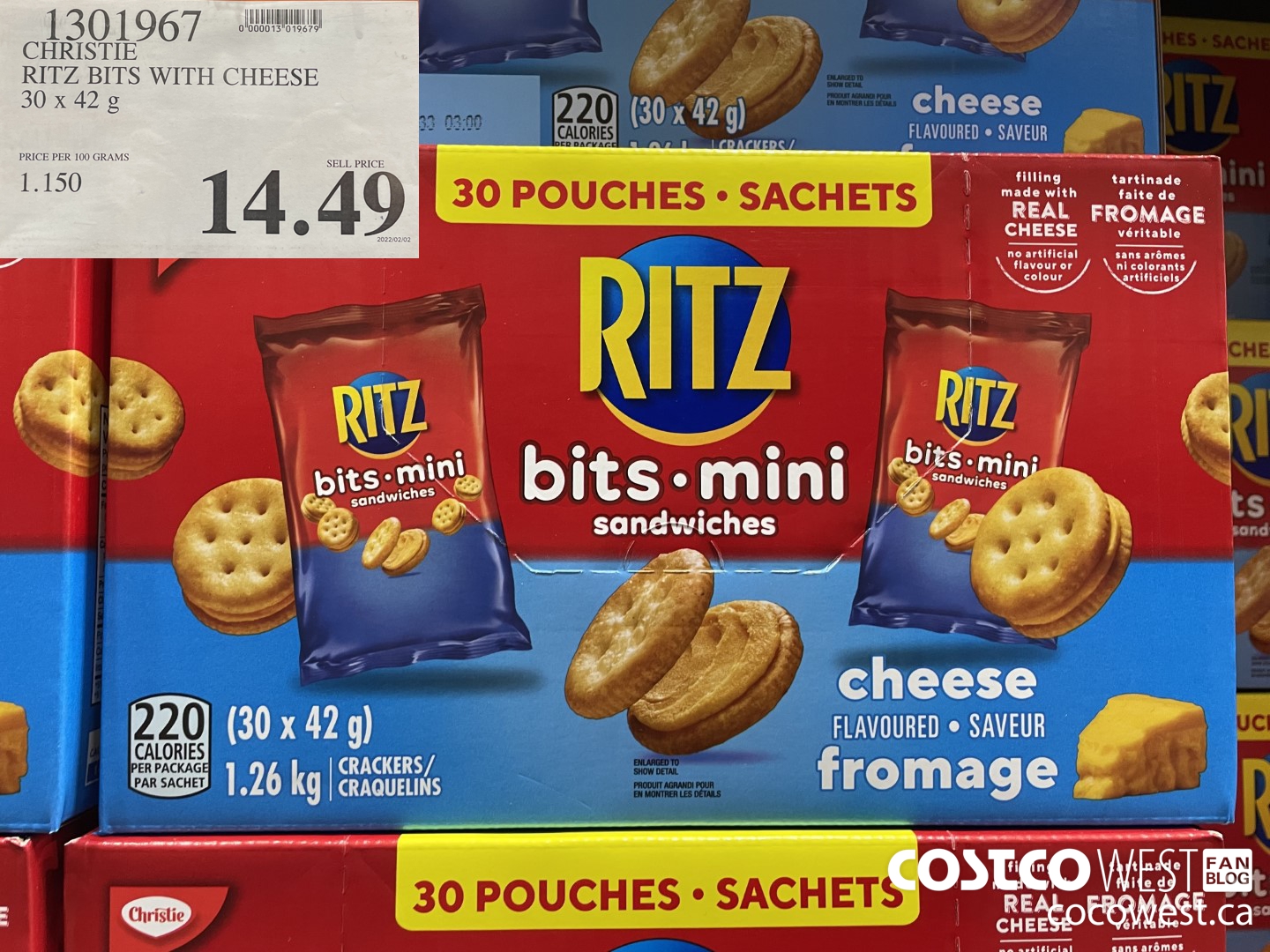 1301967 CHRISTIE RITZ BITS WITH CHEESE 30 x 42 g $14.49