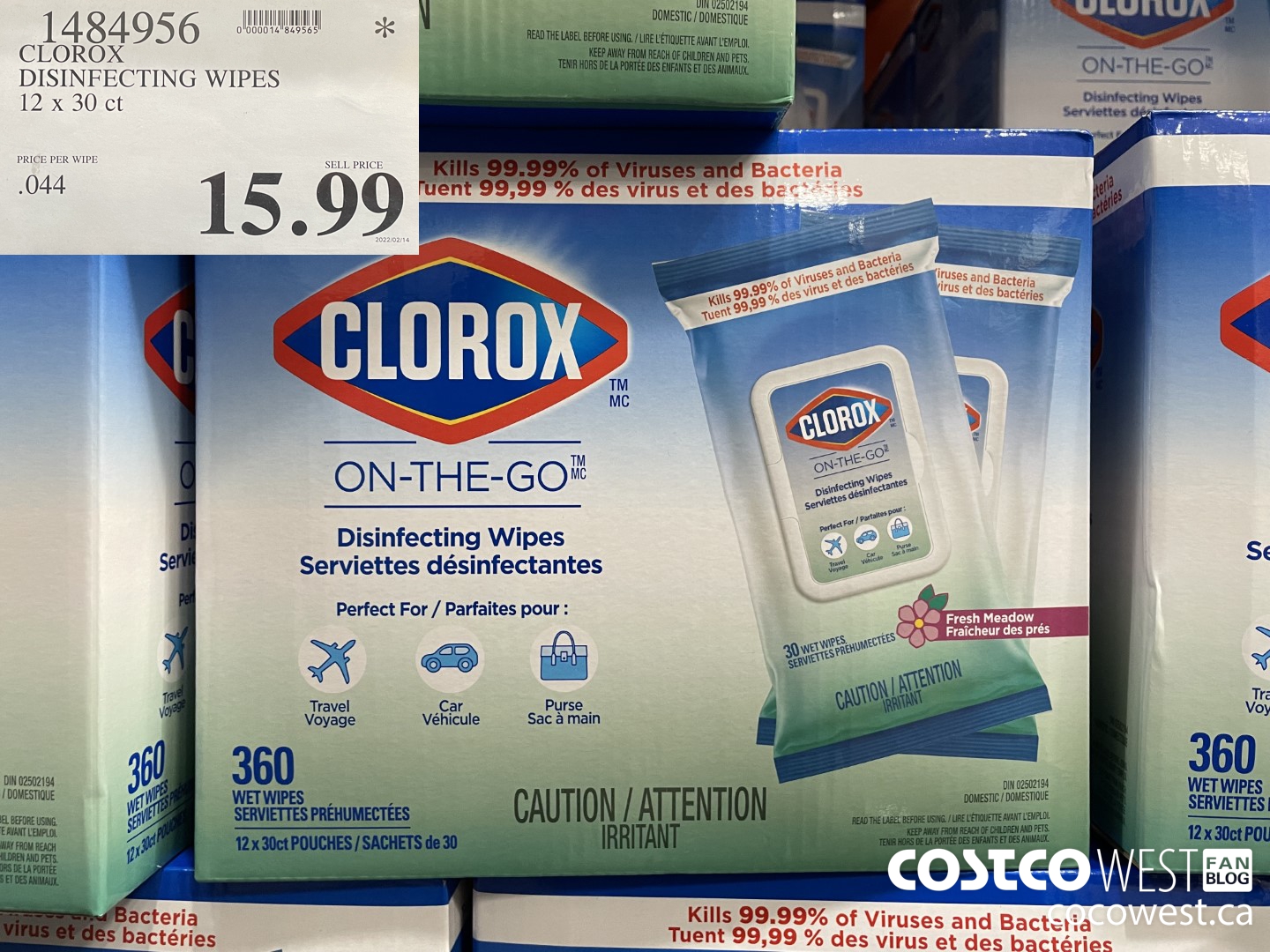 1484956 CLOROX DISINFECTING WIPES 12 x 30 ct $15.99