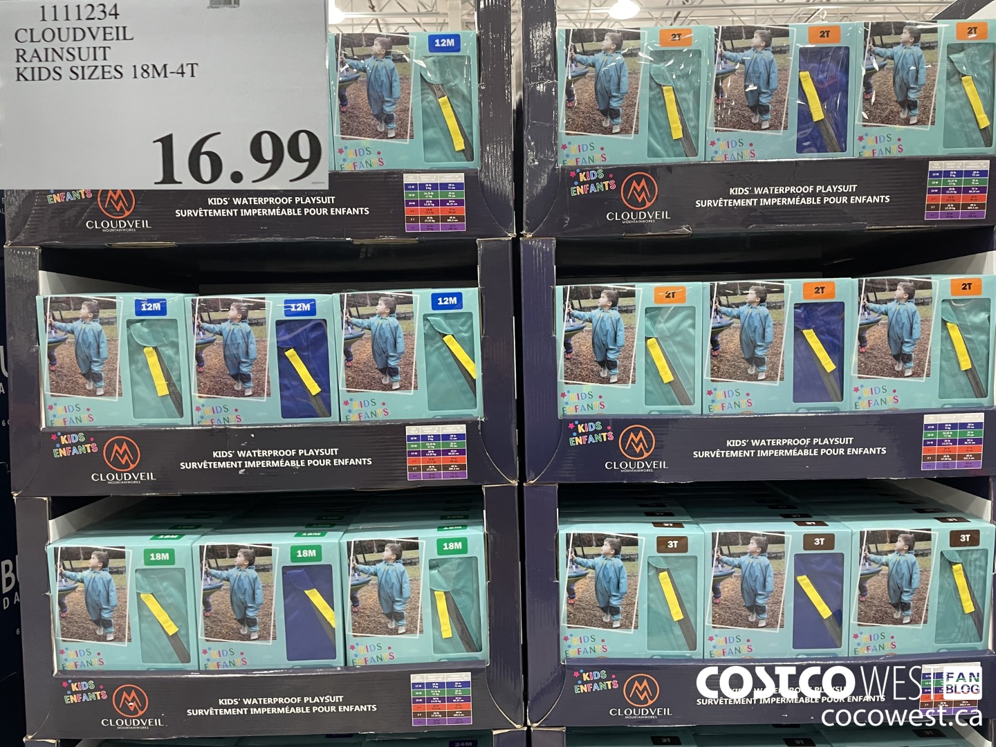 1111234 CLOUDVEIL RAINSUIT KIDS SIZES 18M-4T $16.99