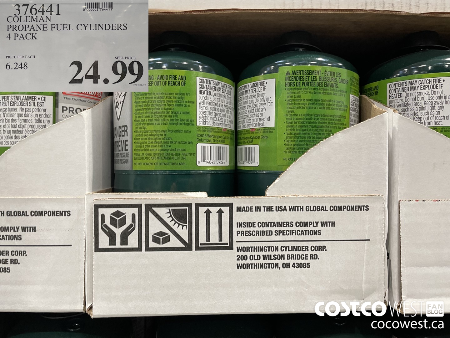 376441 COLEMAN PROPANE FUEL CYLINDERS 4 PACK $24.99