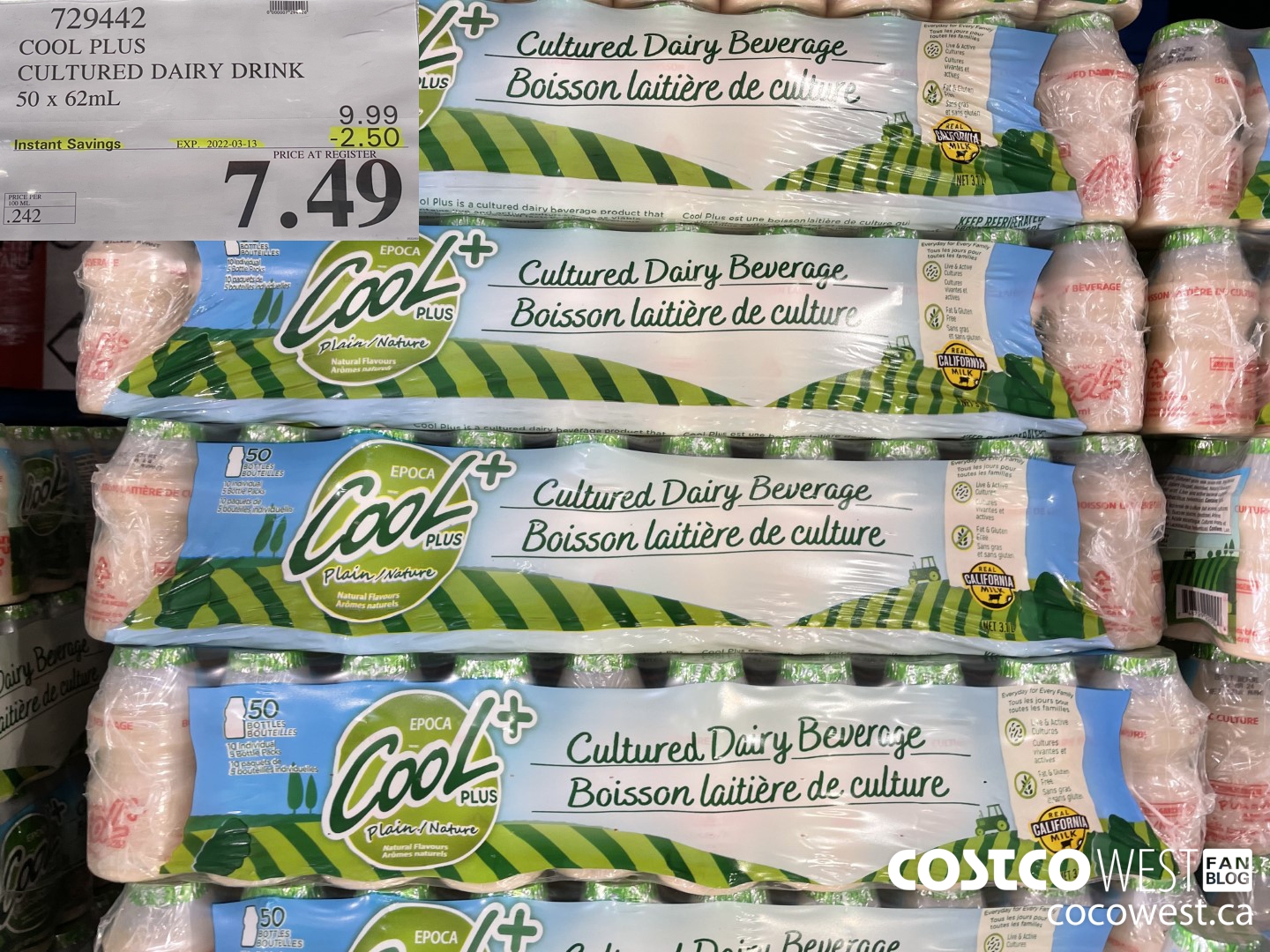 729442 COOL PLUS CULTURED DAIRY DRINK 50 x 62mL ($2.50 INSTANT SAVINGS EXPIRES ON 2022-03-13) $7.49