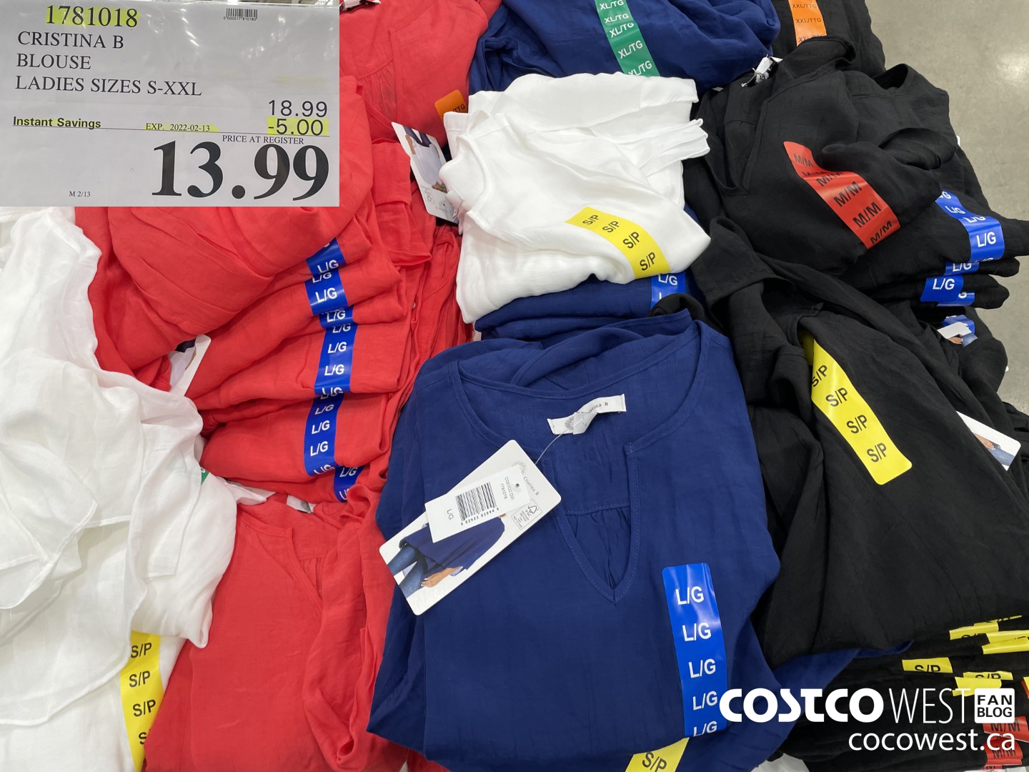 1781018 CRISTINA B BLOUSE LADIES SIZES S-XXL  ($5.00 INSTANT SAVINGS EXPIRES ON 2022-02-13) $13.99