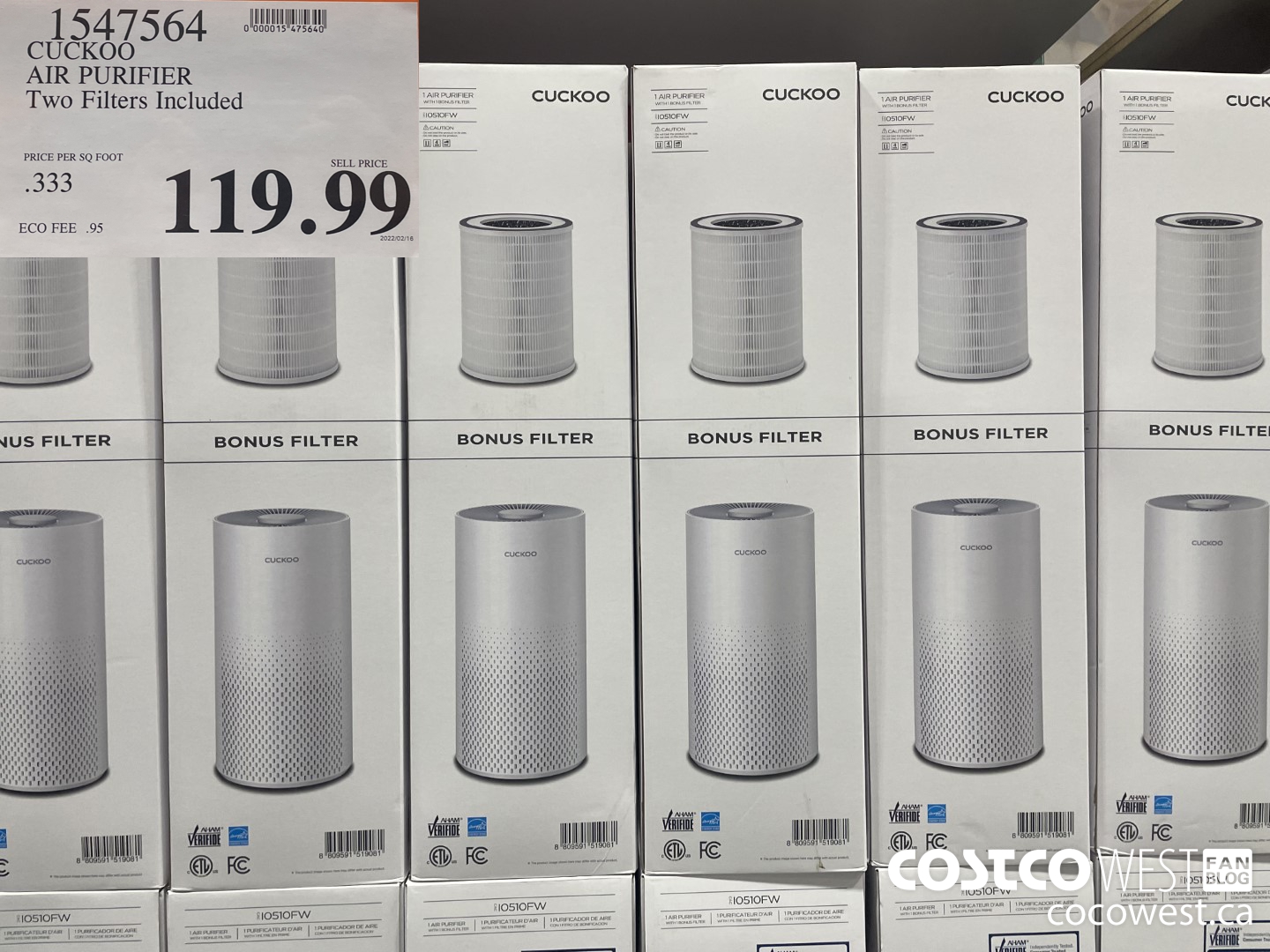 1547564 CUCKOO AIR PURIFIER TWO FILTERS INCLUDED $119.99