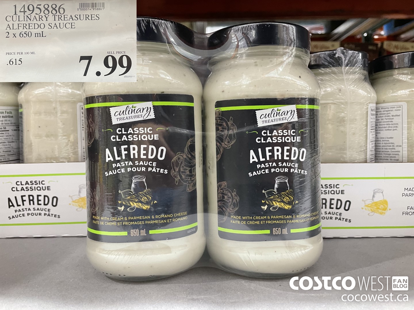 1495886 CULINARY TREASURES ALFREDO SAUCE 2 x 650 mL $7.99