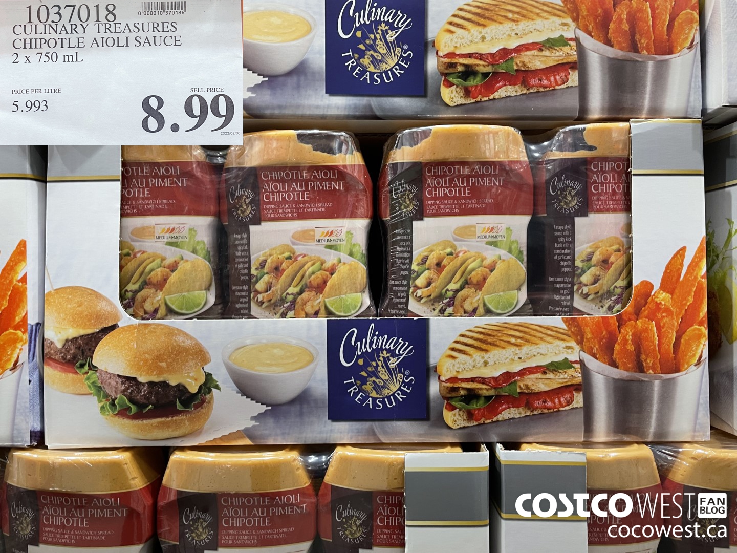 1037018 CULINARY TREASURES CHIPOTLE AIOLI SAUCE 2 X 750 ML $8.99