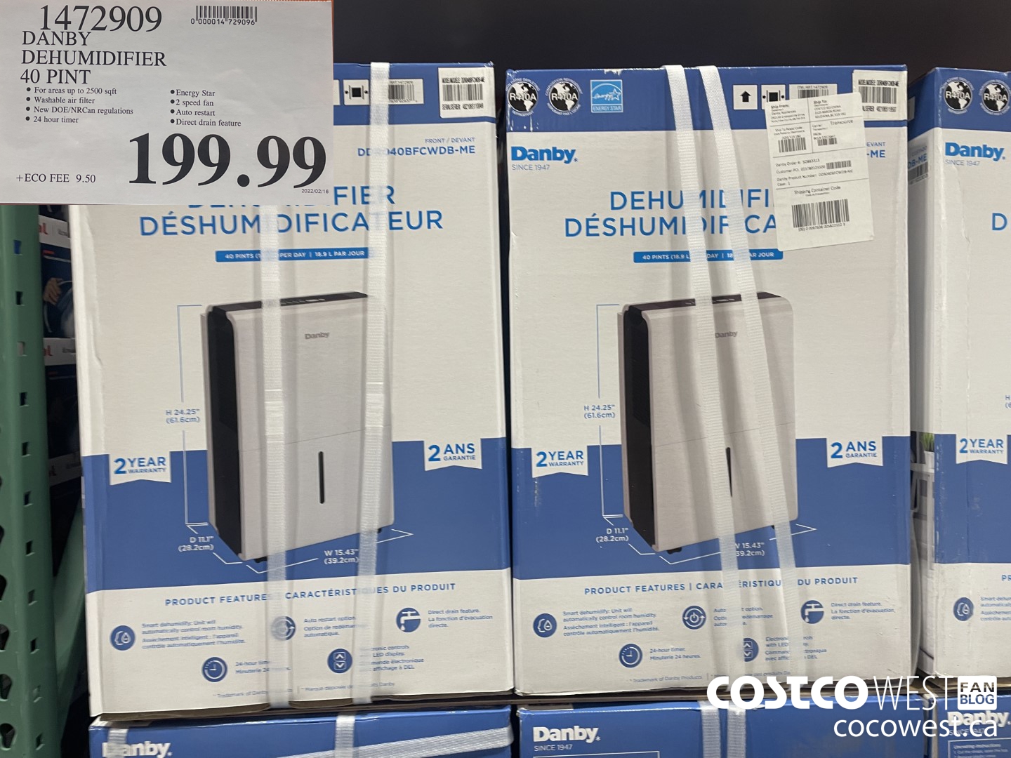 1472909 DANBY DEHUMIDIFIER 40 PINT $199.99