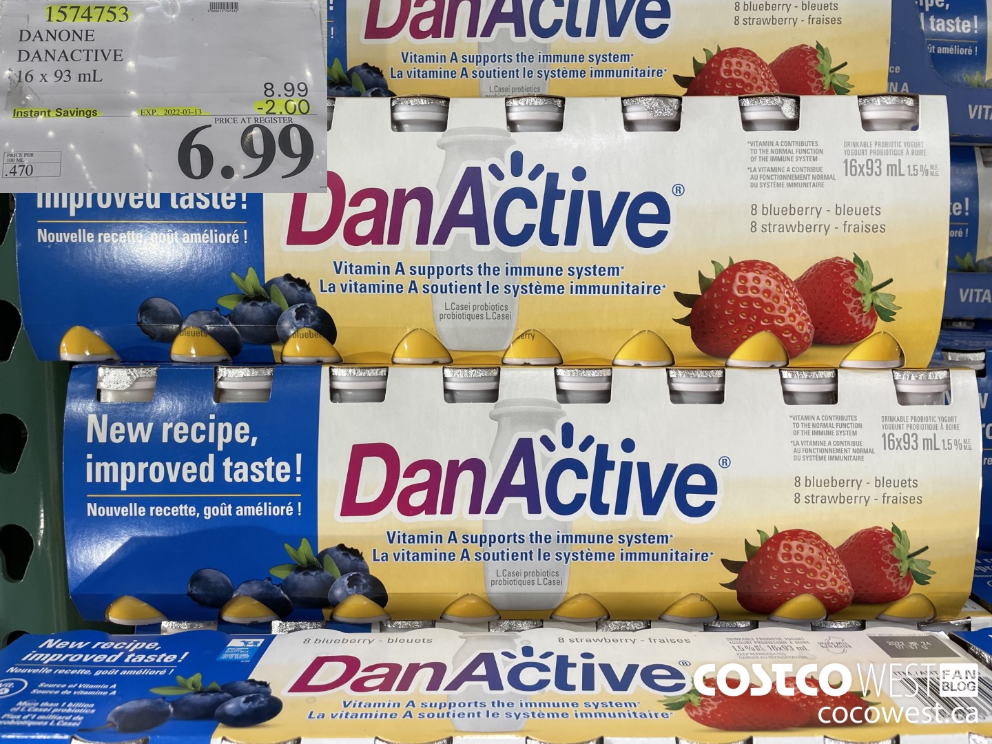 1574753 DANONE DANACTIVE 16 x 93 mL ($2.00 INSTANT SAVINGS EXPIRES ON 2022-03-13) $6.99