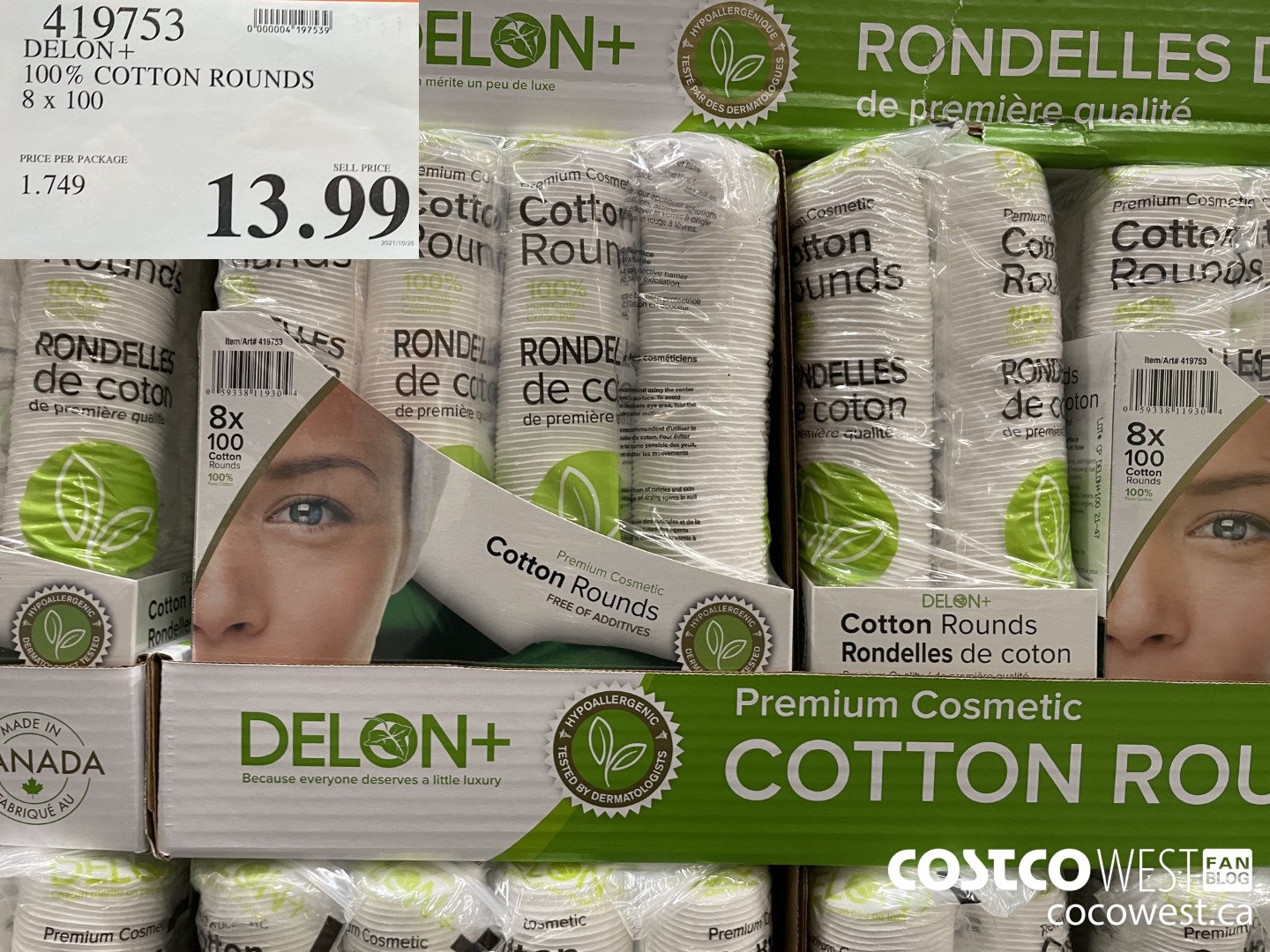 419753 DELON + 100% COTTON ROUNDS 8 x 100 $13.99