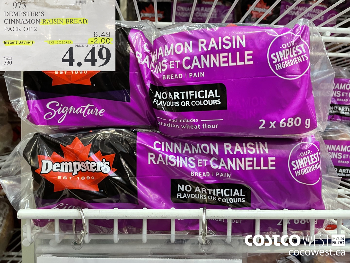 973 DEMPSTER'S CINNAMON RAISIN BREAD PACK OF 2 ($2.00 INSTANT SAVINGS EXPIRES ON 2022-03-13) $4.49