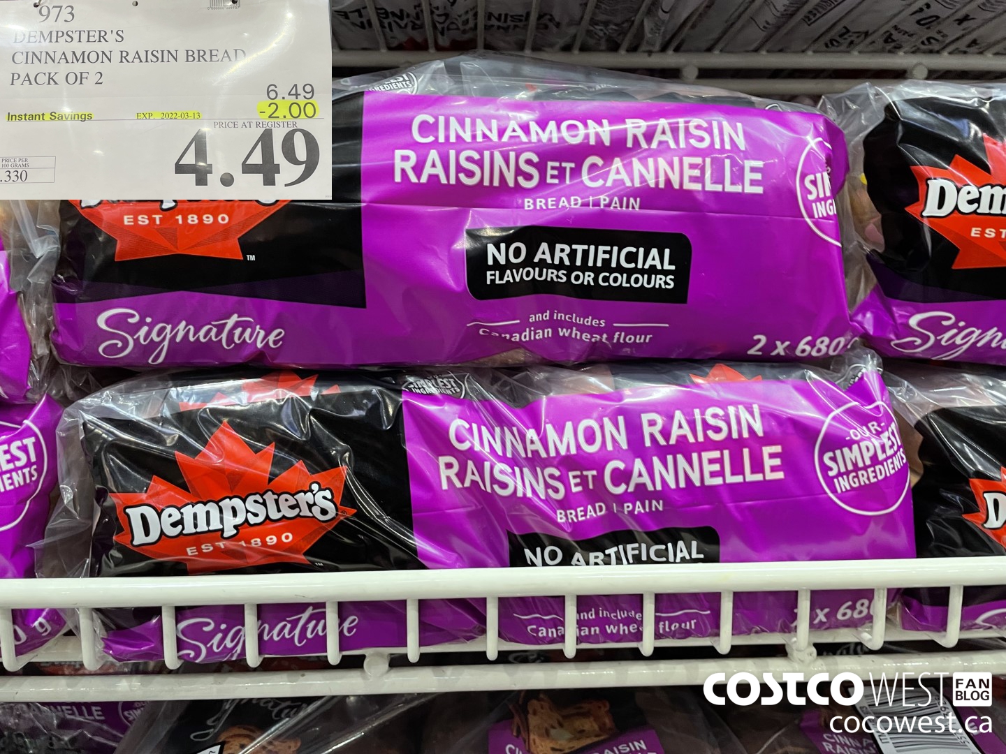 973 DEMPSTER'S CINNAMON RAISIN BREAD PACK OF 2 ($2.00 INSTANT SAVINGS EXPIRES ON 2022-03-13) $4.49