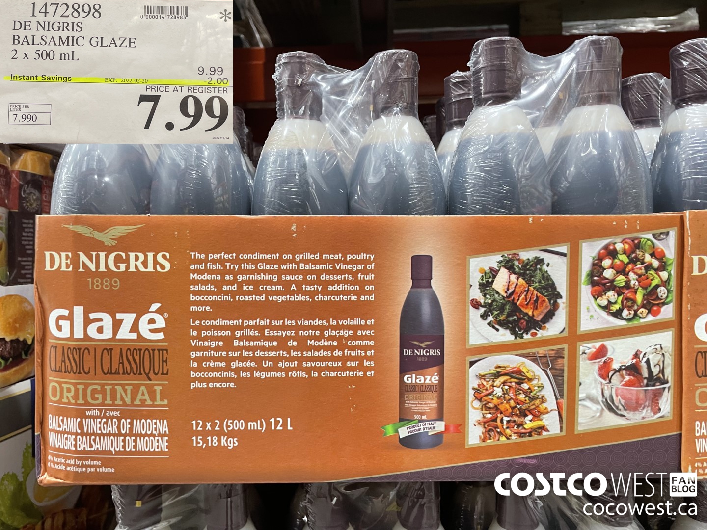 1472898 DE NIGRIS BALSAMIC GLAZE 2 x 500 mL ($2.00 INSTANT SAVINGS EXPIRES ON 2022-02-20) $7.99
