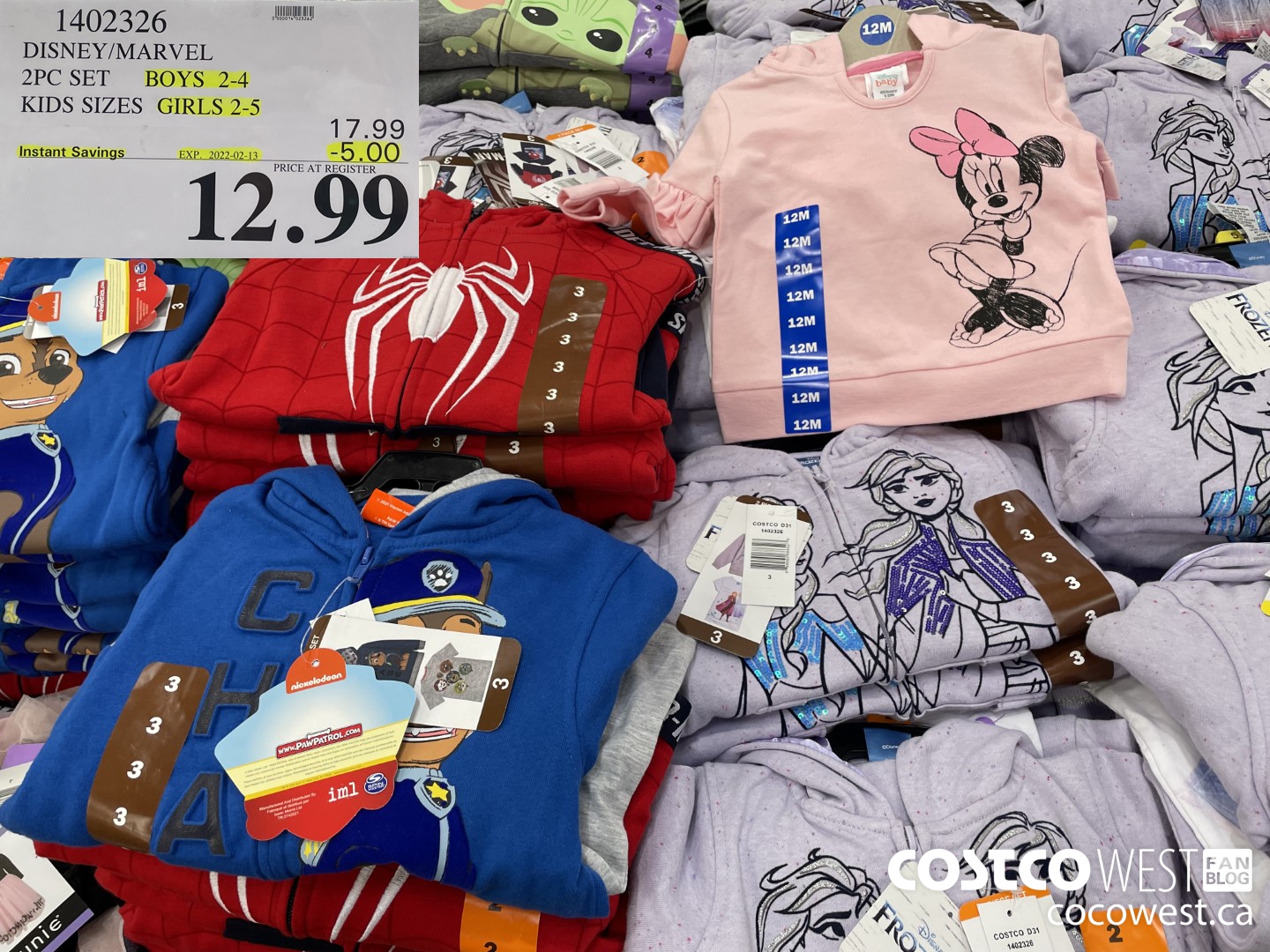 1402326 DISNEY/MARVEL 2PC SET KIDS SIZES 2-5  ($5.00 INSTANT SAVINGS EXPIRES ON 2022-02-13) $12.99
