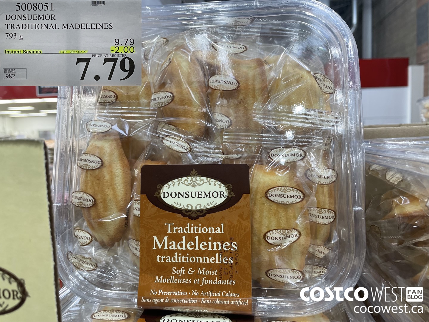 5008051 DONSUEMOR TRADITIONAL MADELEINES 793 g ($2.00 INSTANT SAVINGS EXPIRES ON 2022-02-27) $7.79