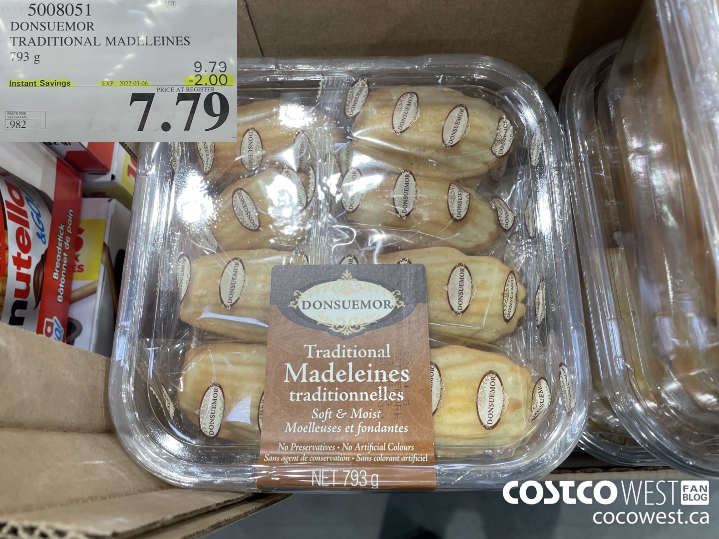 5008051 DONSUEMOR TRADITIONAL MADELEINES 794 g ($2.00 INSTANT SAVINGS EXPIRES ON 2022-03-06) $7.79