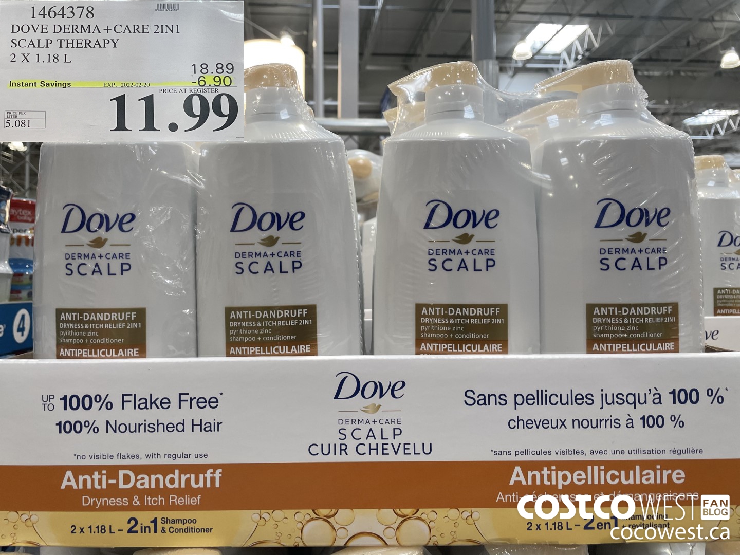 1464378 DOVE DERMA+CARE2INI1 SCALP THERAPY 2 X 1.18 L ($6.90 INSTANT SAVINGS EXPIRES ON 2022-02-20) $11.99