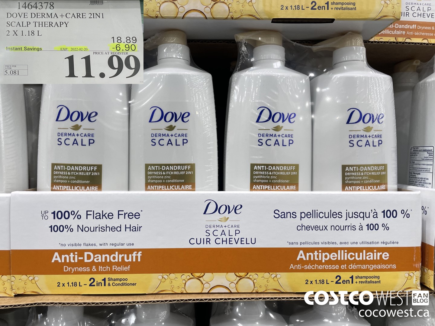 1464378 DOVE DERMA+CARE 2IN1 SCALP THERAPY 2 x 1.18 L ($6.90 INSTANT SAVINGS EXPIRES ON 2022-02-20) $11.99