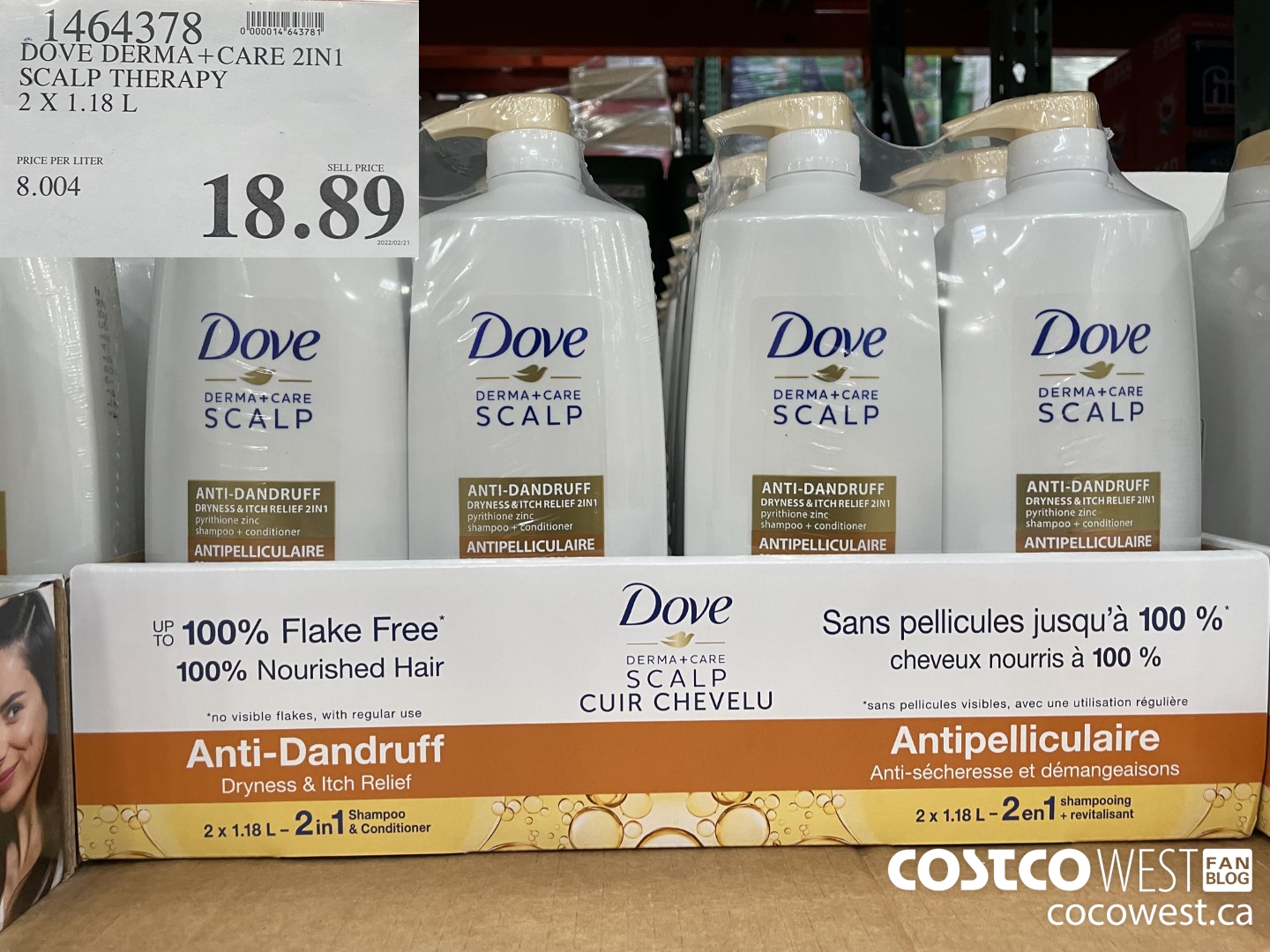 1464378 DOVE DERMA+CARE 2IN1 SCALP THERAPY 2 x 1.18 L $18.89