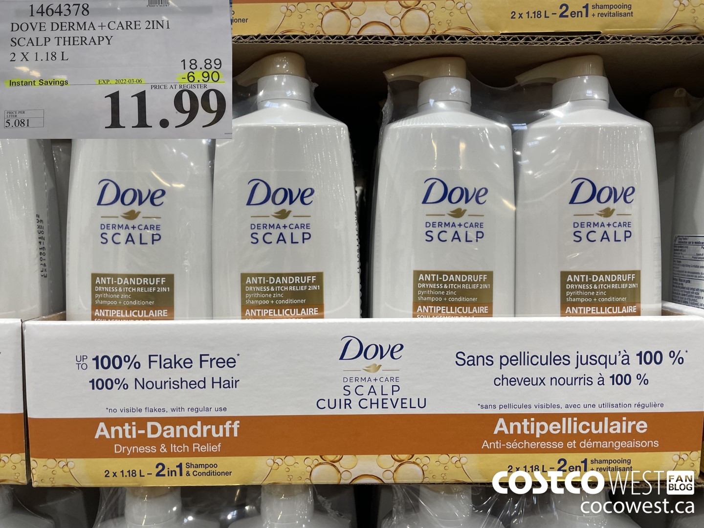 1464378 DOVE DERMA+CARE 2IN1 SCALP THERAPY 2 x 1.18 L ($6.90 INSTANT SAVINGS EXPIRES ON 2022-03-06) $11.99