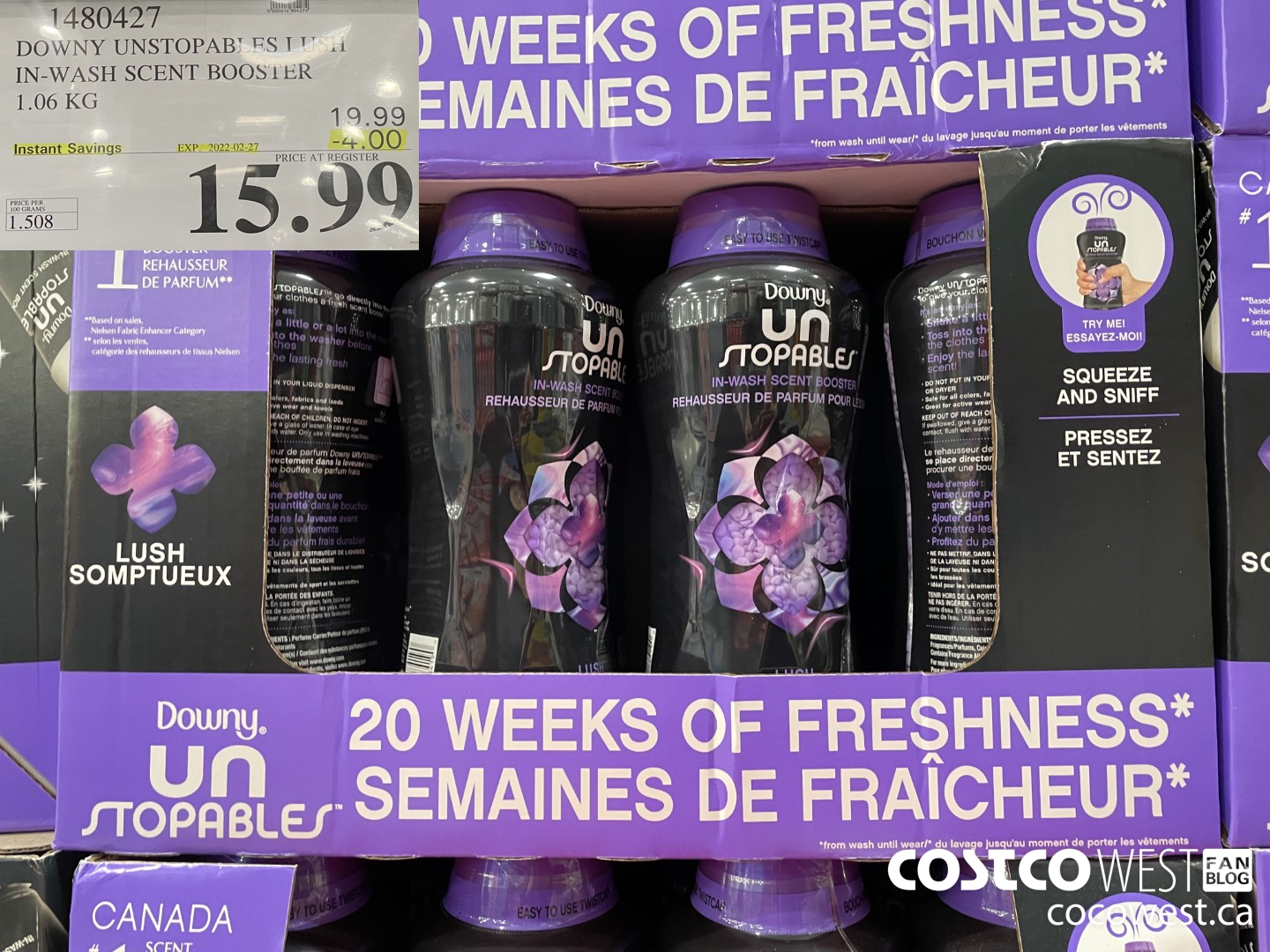 1480427 DOWNY UNSTOPABLES LUSH IN-WASH SCENT BOOSTER 1.06 KG ($4.00 INSTANT SAVINGS EXPIRES ON 2022-02-27) $15.99